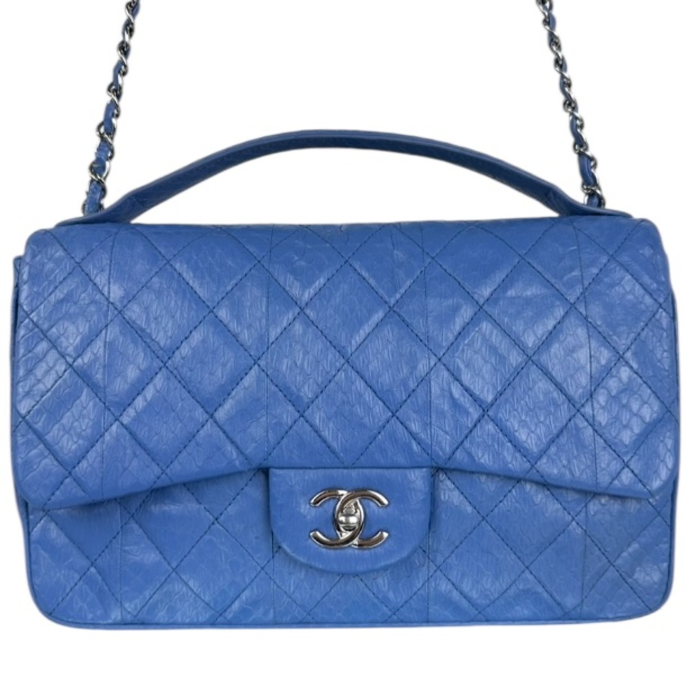 CHANEL Classic Flap Blue Python Leather Silver Ha… - image 1